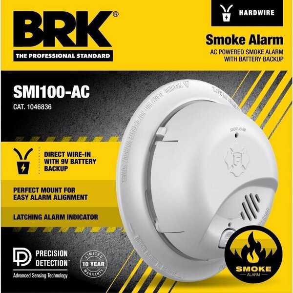 Brk Hard-Wired w/Battery Back-up Ionization Smoke Detector 1046836